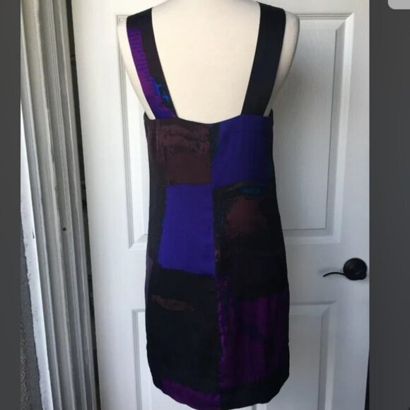 Banana Republic  jewel toned silk colorblock purple black mini shirt dress 2 - Picture 3 of 14